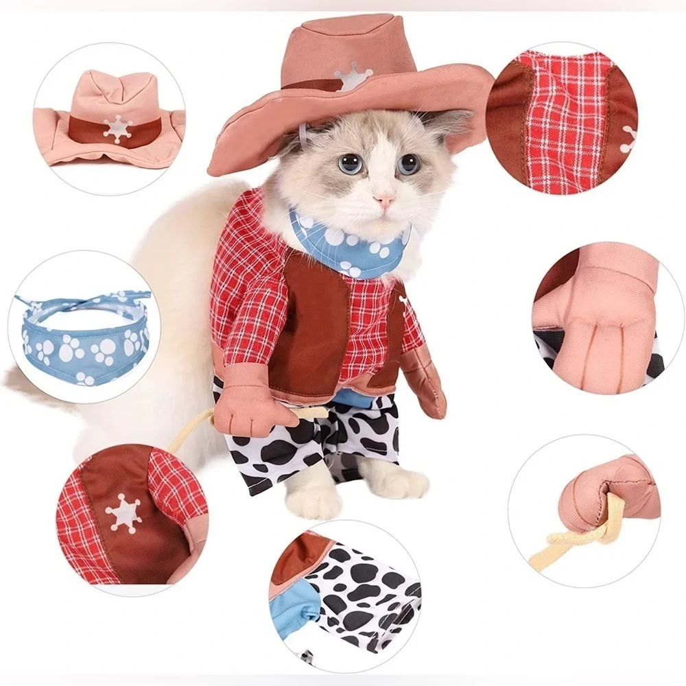 🦋 Western Cowboy Cat Outfit in Brown and Red Halloween Medium